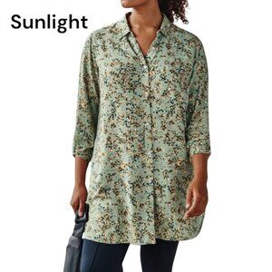 J.Jill Womens Floral-Print Button-Front Tunic Roll Tap Sleeves Relaxed Fit Sz L